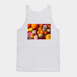 Autumn Pumpkins On Red Boards Still life Tank Top